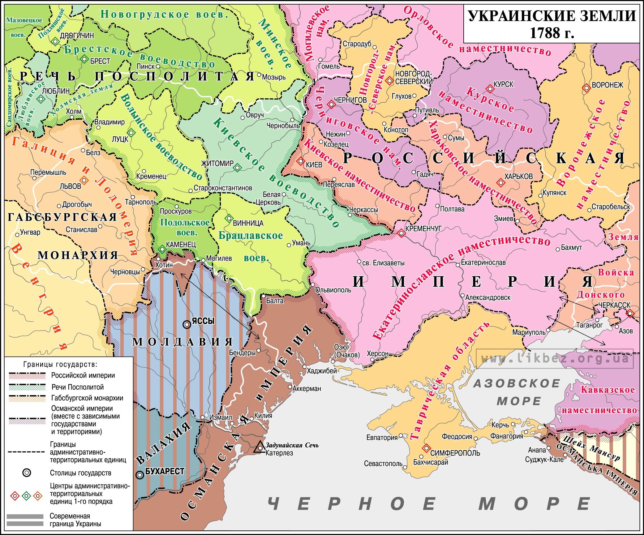 Карта украинских земель в 1788 году — Ликбез