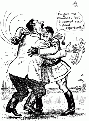 Гитлер: Прости, товарищ, но это был ТАКОЙ хороший шанс... Карикатура Л.Иллингверта, "Дейли мейл"